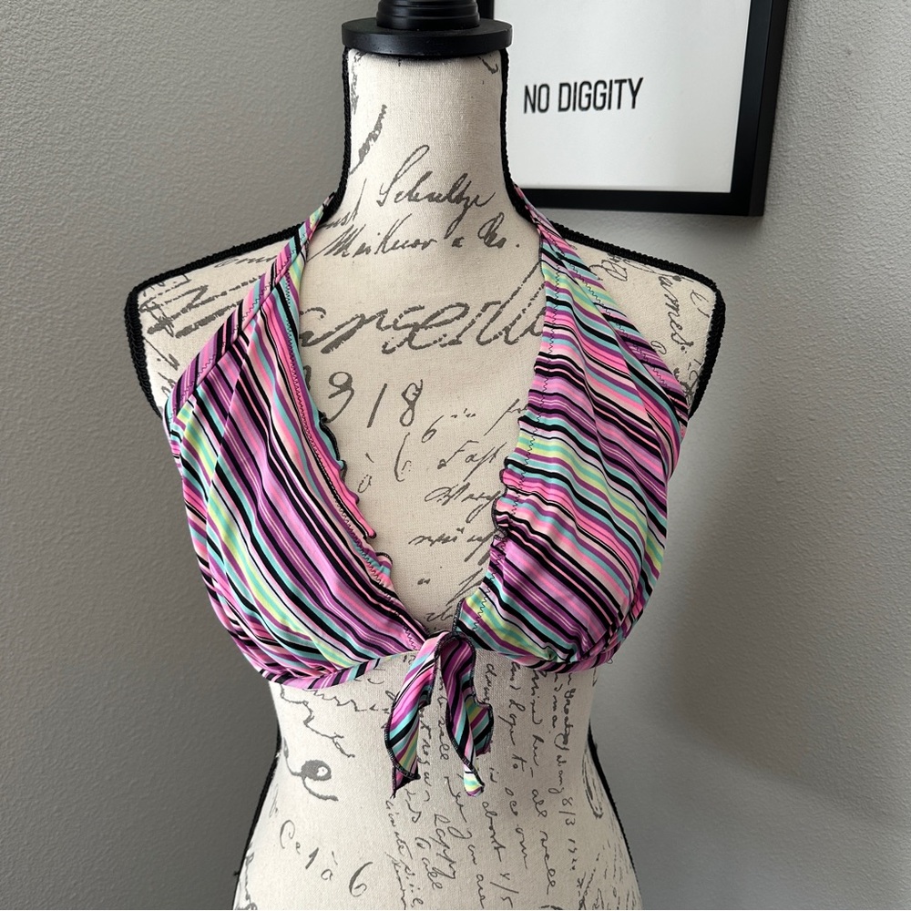 Victoria's Secret Multicolor Ruffle Striped Bikini Top | 36DD